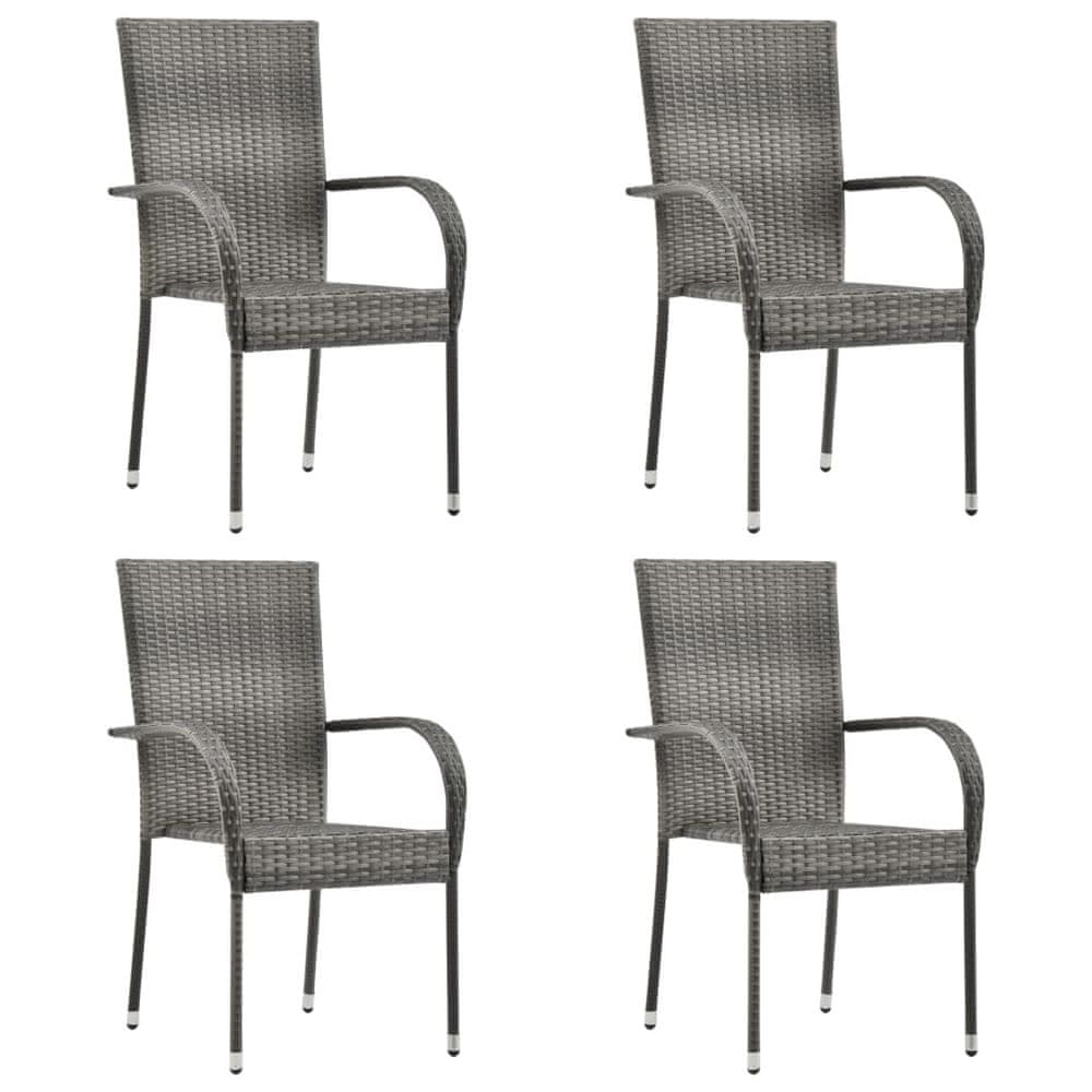 Vidaxl Stohovateľné vonkajšie stoličky 4 ks sivé polyratanové